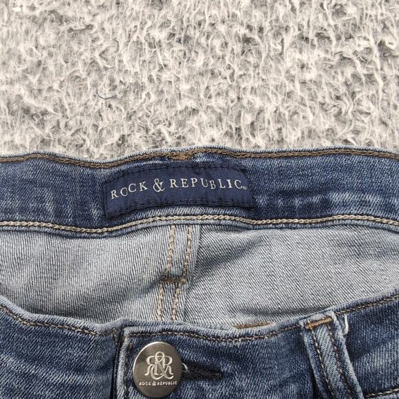 Rock & Republic Jeans Women 14 Blue Straight Leg Distressed Mid Rise Stretch - Picture 4 of 10